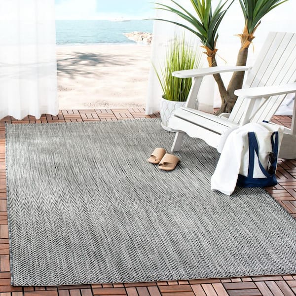 Courtyard Black/Beige Doormat 3 ft. x 5 ft. Geometric Indoor/Outdoor Patio Area Rug