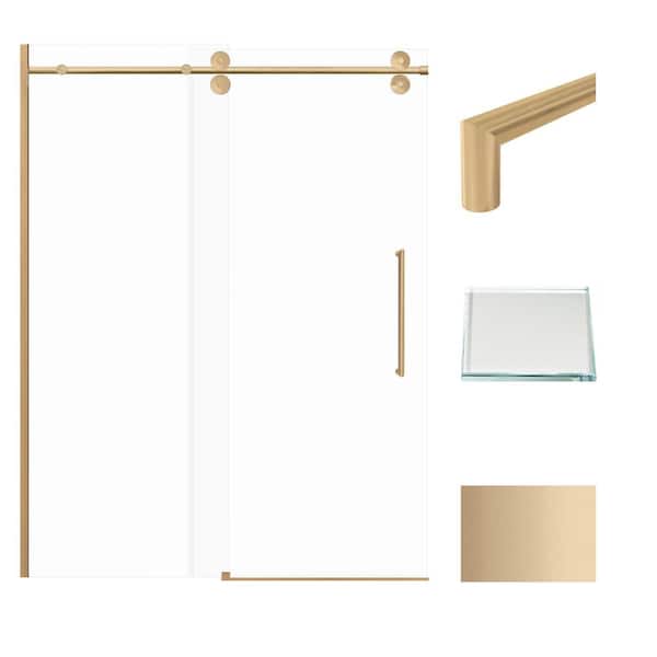 Transolid Teegan 59 in. W x 80 in. H Sliding Semi Frameless Shower Door with Fixed Panel in Champagne Bronze with Clear Glass