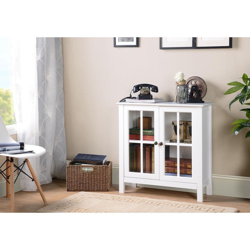White MDF Glass Door Curio Cabinet with Shelves