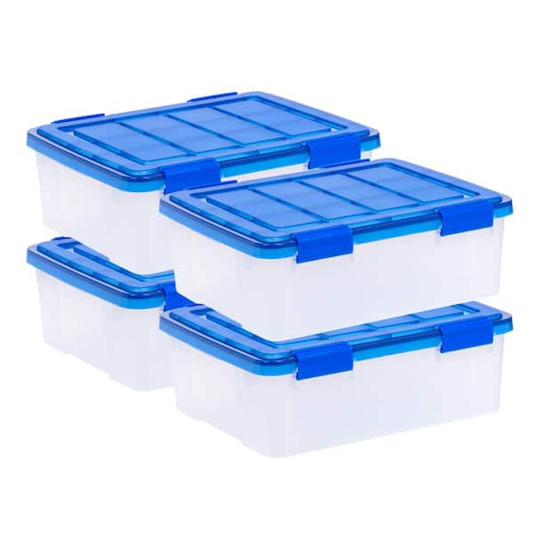 IRIS 6.5 Gal./26 Qt. Lockable Plastic Storage Box, Clear with Blue Lid and Buckles (4-Pack)