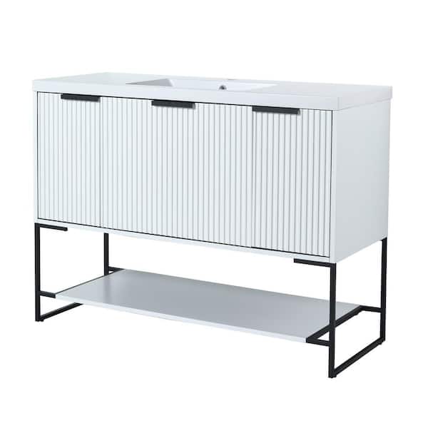 Boosicavelly 47.20 in. W x 18.10 in. D x 35.00 in. H Single Sink Freestanding Bath Vanity in White with White Resin Top
