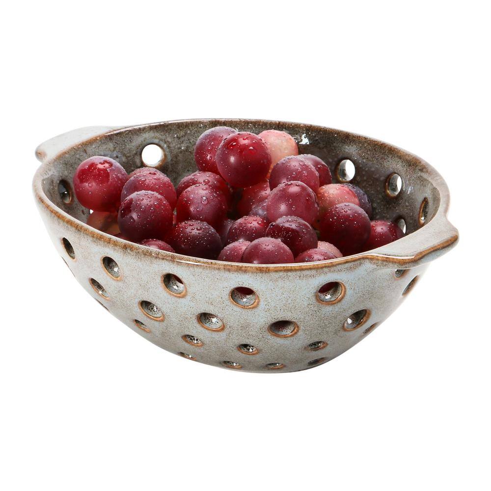 Reactive Glaze Brown Ceramic Berry Bowl with Handles