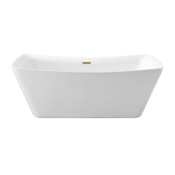 Streamline 67 in. Acrylic Flatbottom Non-Whirlpool Bathtub in Glossy White with Polished Gold Drain and Overflow Cover