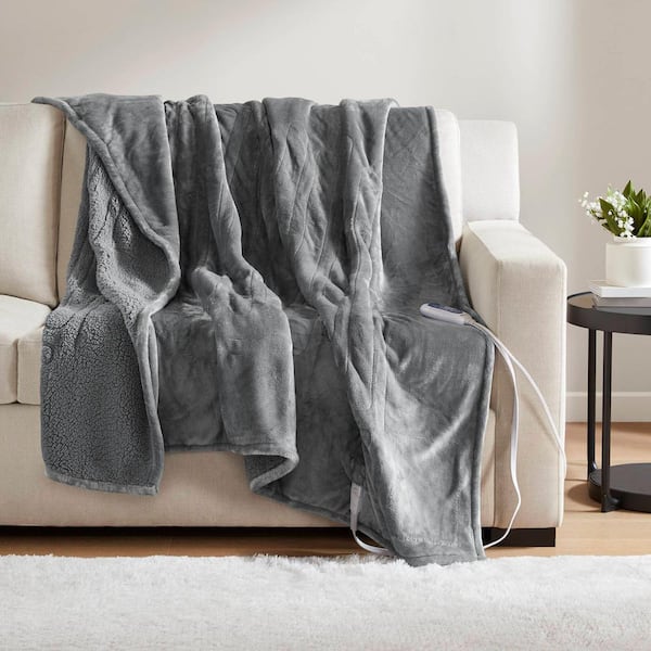 Beautyrest Heated Microlight to Berber Grey 60 in. x 70 in. Throw