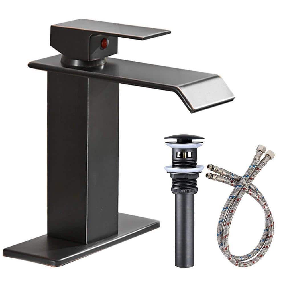 Waterfall Single Handle Single Hole Bathroom Faucet Drip-Free Vanity Sink F