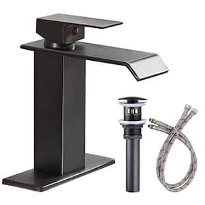 Waterfall Single Handle Single Hole Bathroom Faucet Drip-Free Vanity Sink Faucet with Pop Up Drain in Oil Rubbed Bronze