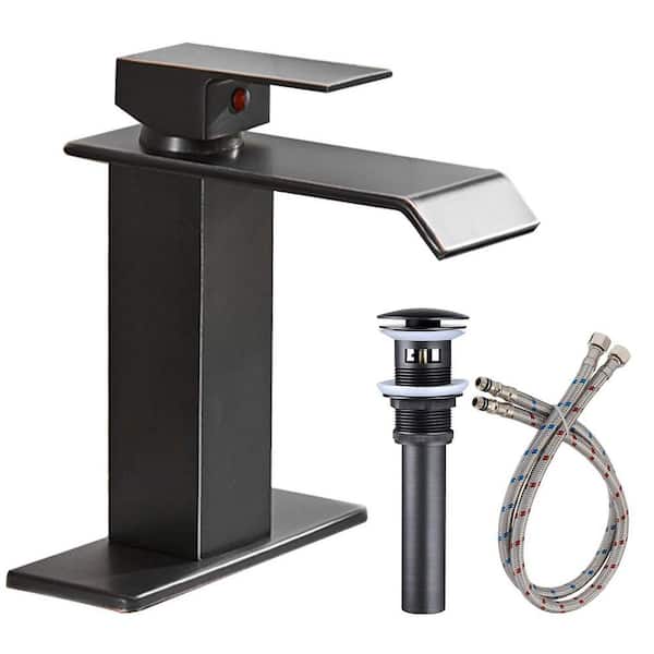 Unbranded Waterfall Single Handle Single Hole Bathroom Faucet Drip-Free Vanity Sink Faucet with Pop Up Drain in Oil Rubbed Bronze