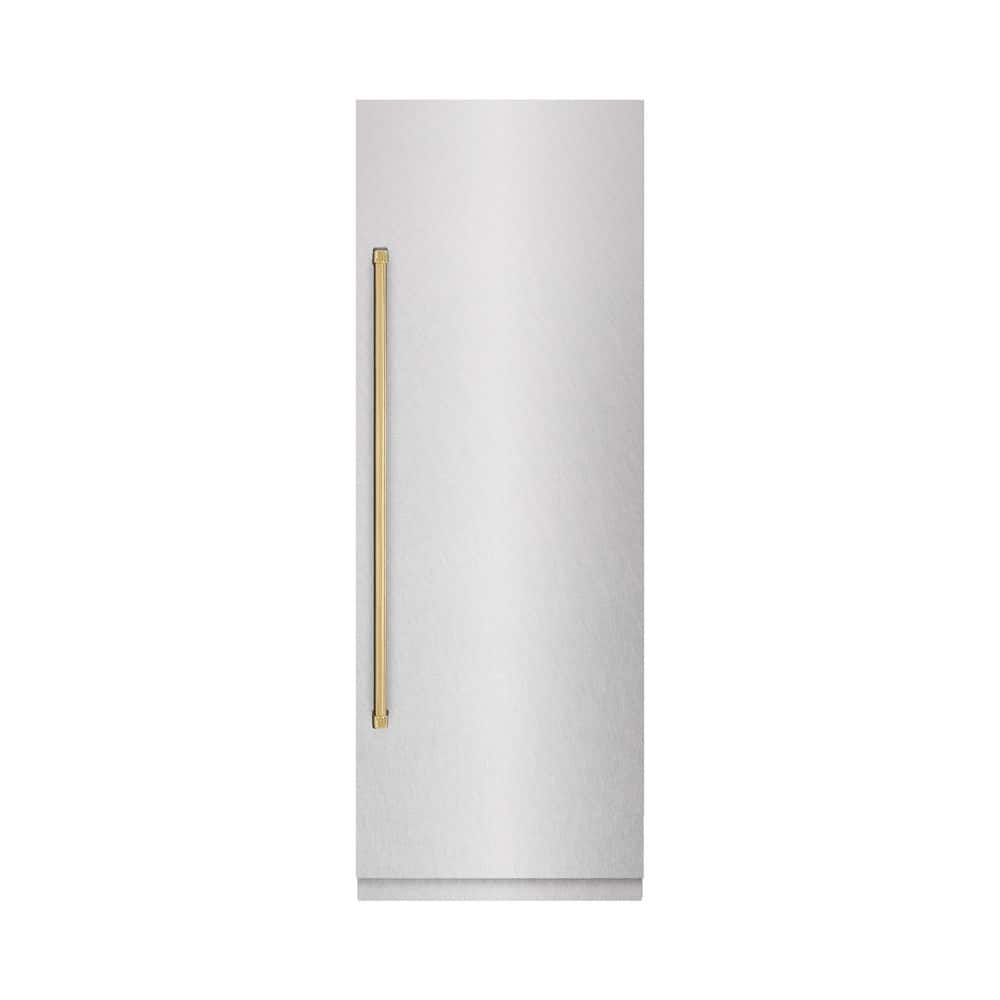 Autograph Edition 30 in. Satin Steel Column Refrigerator with Graphite Gray Interior and Polished Gold Accents