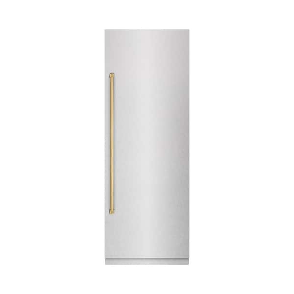 Autograph Edition 30 in. Satin Steel Column Refrigerator with Graphite Gray Interior and Polished Gold Accents