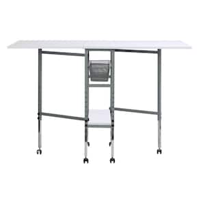 Hobby Craft 60 in. W x 36 in. D MDF Folding Fabric Cutting Table with Drawers, Adjustable Height, Silver / White