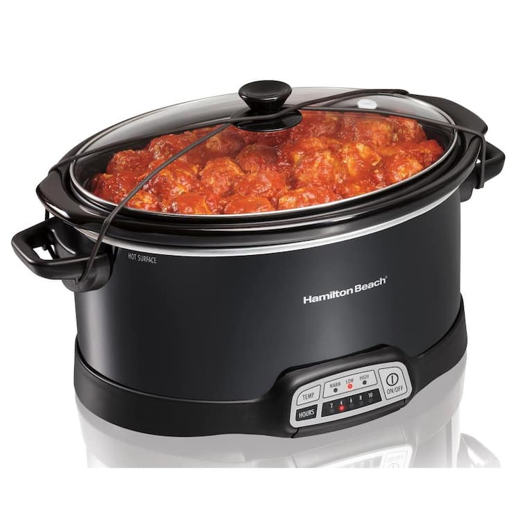 Hamilton Beach Programmile Slow Cooker, 7-Quart with Lid Latch Strap, Black (33474)