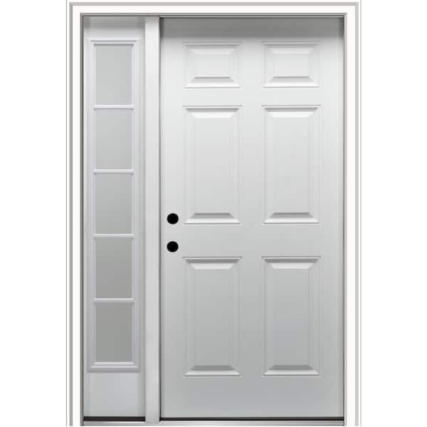 MMI Door 53 in. x 81.75 in. 6-Panel Right-Hand 6-Panel Primed Steel Prehung Front Door with One Sidelite on 6-9/16 in. Frame