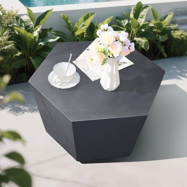 28 in. Dark Gray Hexagon Magnesium Oxide Concrete Outdoor Patio Coffee Table
