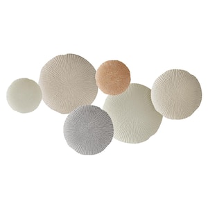 Savanna 19.2 x 37.5 in. Multi-Color Beige Earth Toned Textured Connected Circle Plate Abstract Metal Wall Art