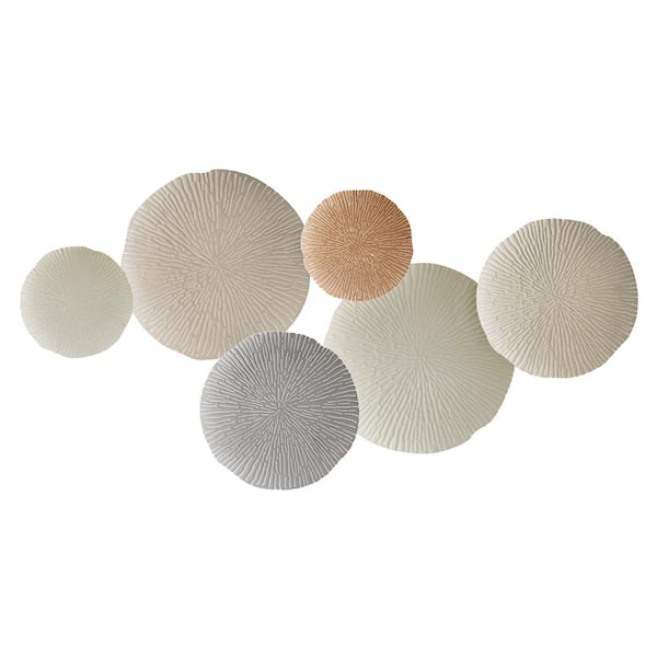 DANYA B Savanna 19.2 x 37.5 in. Multi-Color Beige Earth Toned Textured Connected Circle Plate Abstract Metal Wall Art