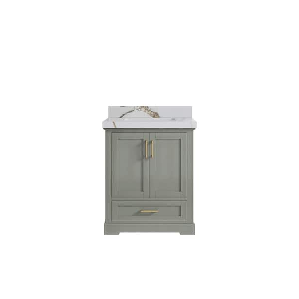 Willow Collections Boston 30 in. Single Sink Freestanding Evergreen Bath Vanity with Calcutta Gold Quatrz Top Unassembled