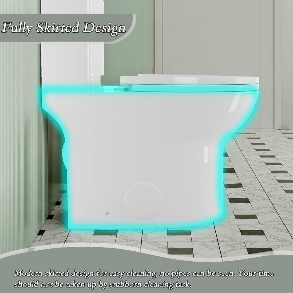 Glossy White Ceramic Elongated Dual Flush One-Piece Toilet