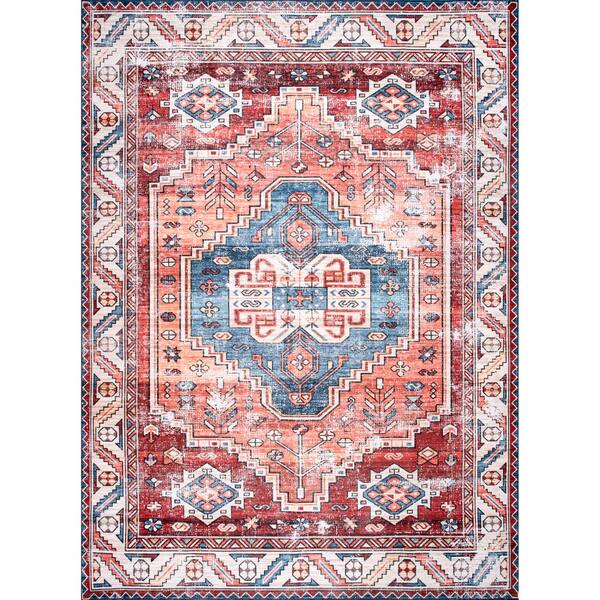 nuLOOM Marli Machine Washable Faded Medallion Rust 8 ft. x 8 ft. Square Rug BIRV04AS808 The
