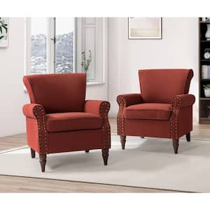 Cythnus Traditional Red Nailhead Trim Upholstered Accent Armchair with Wood Legs Set of 2