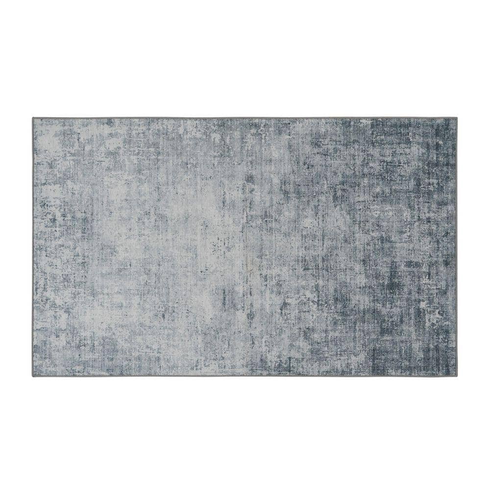 Wyatt & Ash Hazen Abstract Printed Chenille Blue 6 ft. x 9 ft