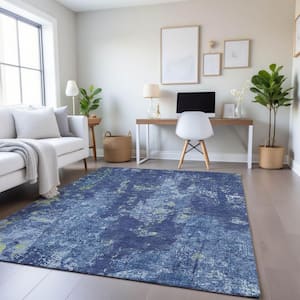 Mayfield Premium Machine Washable Abstract AMF1389 Navy 5 ft. x 7 ft. 6 in. Area Rug