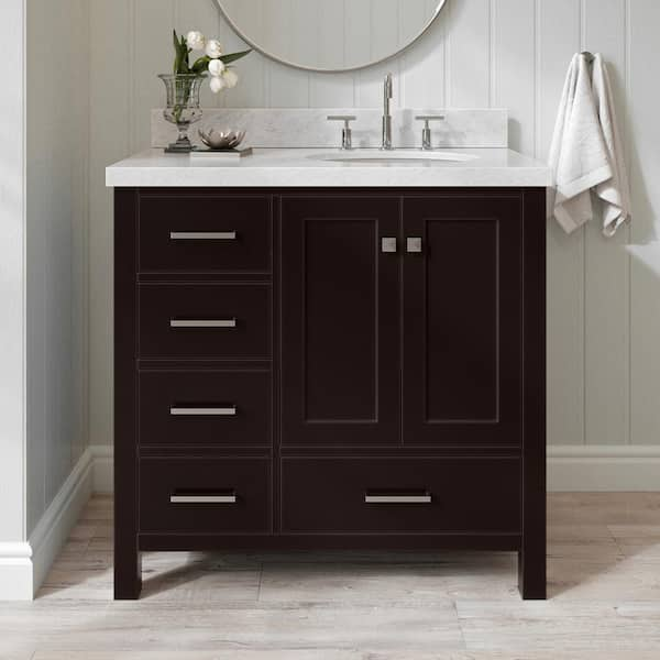 ARIEL Cambridge 37 in. W x 22 in. D x 36 in. H Bath Vanity in Espresso with Carrara White Marble Top