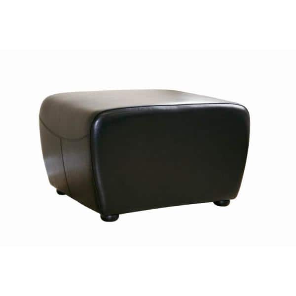 Black Leather Ottoman with Rounded Sides