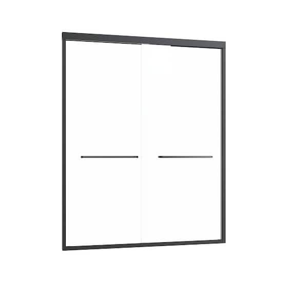 ANGELES HOME 56-60 in. W x 57 in. H Semi Frameless Double Sliding Tub Door in Matte Black with 1/4 in. (6mm) Clear Tempered Glass