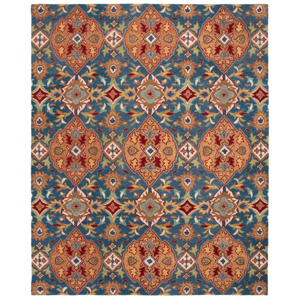 Elegant Camel & Blue Hand-Tufted Wool Rectangular Rug, 8' x 10'