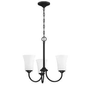 Gwyneth 3-Light Flat Black Finish w/Frost White Glass Transitional Chandelier for Kitchen/Dining/Foyer, No Bulb Included