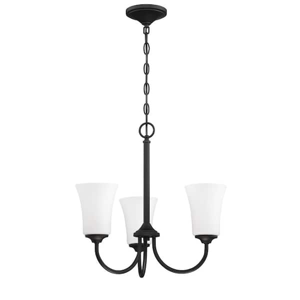 CRAFTMADE Gwyneth 3-Light Flat Black Finish w/Frost White Glass Transitional Chandelier for Kitchen/Dining/Foyer, No Bulb Included