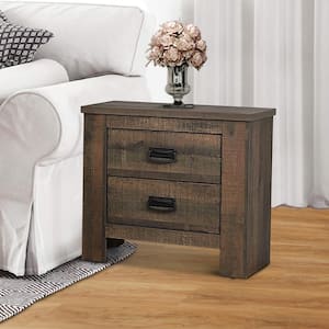 2-Drawer Brown Wooden Nightstand with Saw Hewn Texture 24.75 in. L x 25.5 in. W x 15.75 in. H