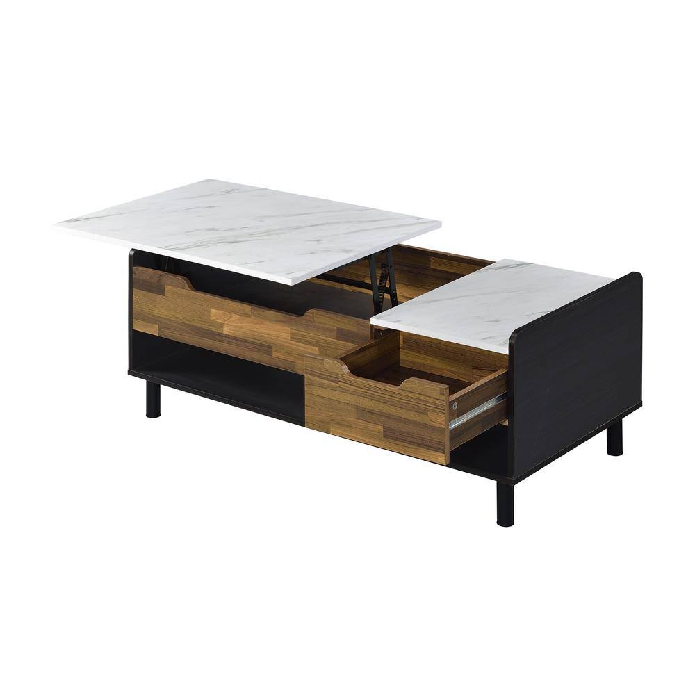 Axel Rectangular Walnut and Marble Lift-Top Coffee Table with Storage