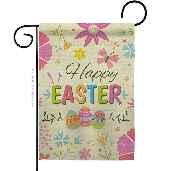 Ornament Collection 13 in. x 18.5 in. Happy Easter Colorful Flowers ...