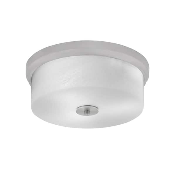 Unbranded Ashland 14 in. 3 Light Brushed Nickel Flush Mount with White Marble Glass Shade No Bulbs Included