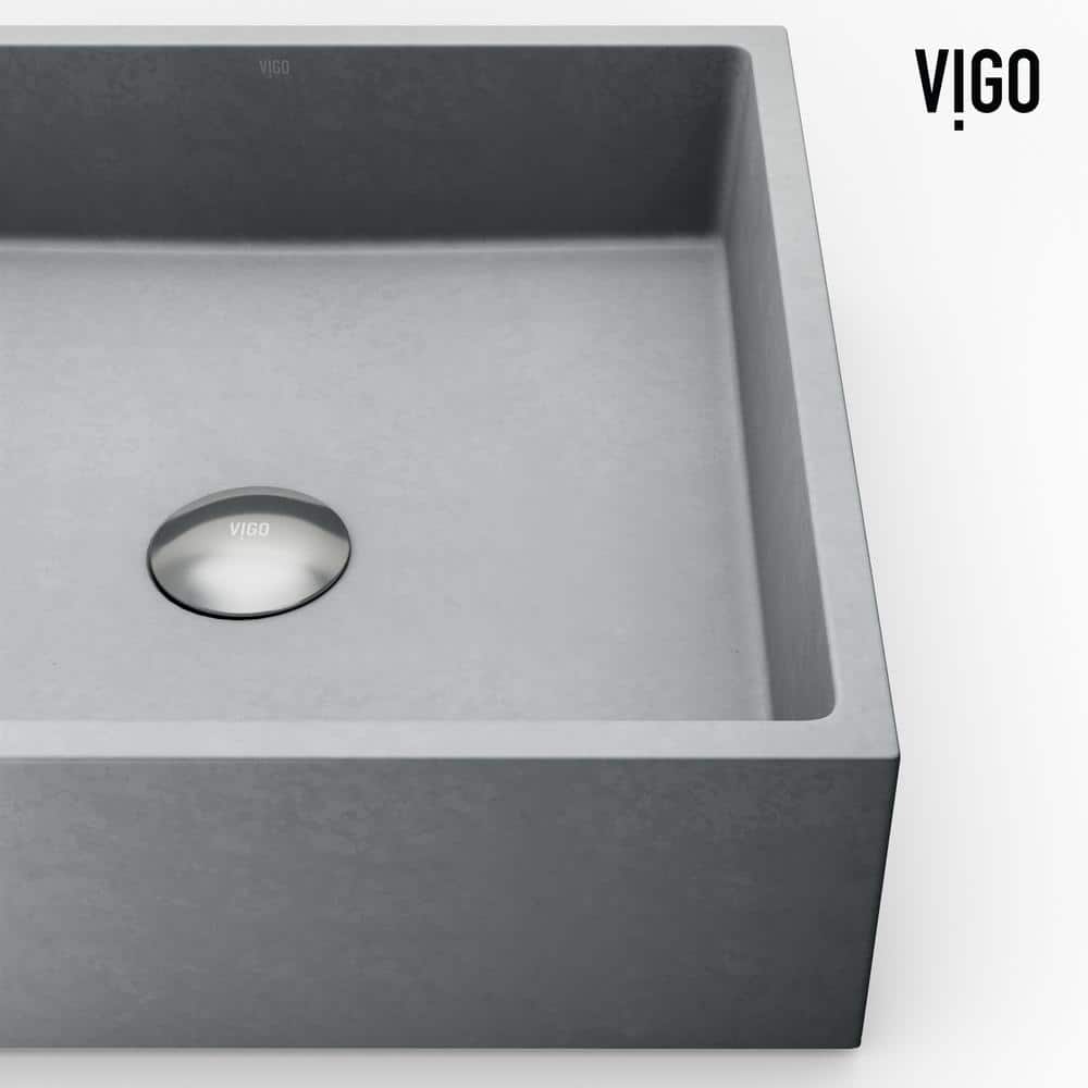 Gray Concrete Square Vessel Sink with Chrome Faucet