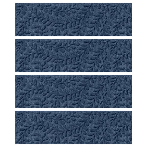 Waterhog Boxwood 8.5 in. x 30 in. PET Polyester Indoor Outdoor Stair Tread Cover (Set of 4) Navy