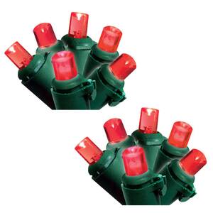 50-Light Red Micro Mini LED Light Set with Green Wire (Set of 2)