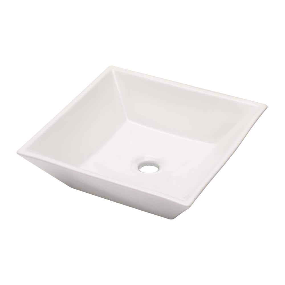 16 in. White Porcelain Ceramic Rectangular Modern Above Counter Bathroom Ve