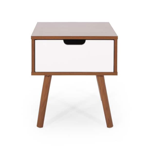 Noble House Penway 15.5 in. x 16.75 in. Walnut Square Wood End Table with Drawers