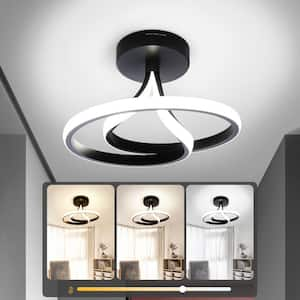 12 in. 1-Light Modern Black Integrated LED 3 CCT Flush Mount Ceiling Light Fixture for Kitchen or Bedroom