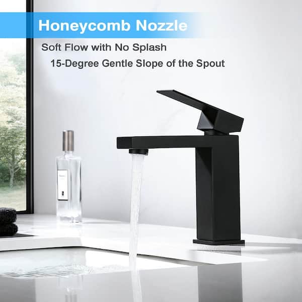 Basin Faucet Single Handle Bathroom Sink Faucet with 15° Angled Spout Soft Water Flow in Stainless Steel Matte Black