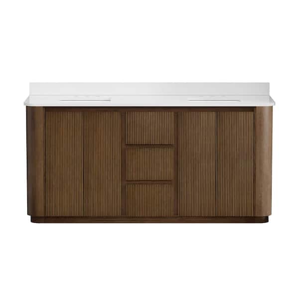 Wilsham 73 in. Double Sink Freestanding Bathroom Vanity in American Oak with White Quartz Top (Assembled)