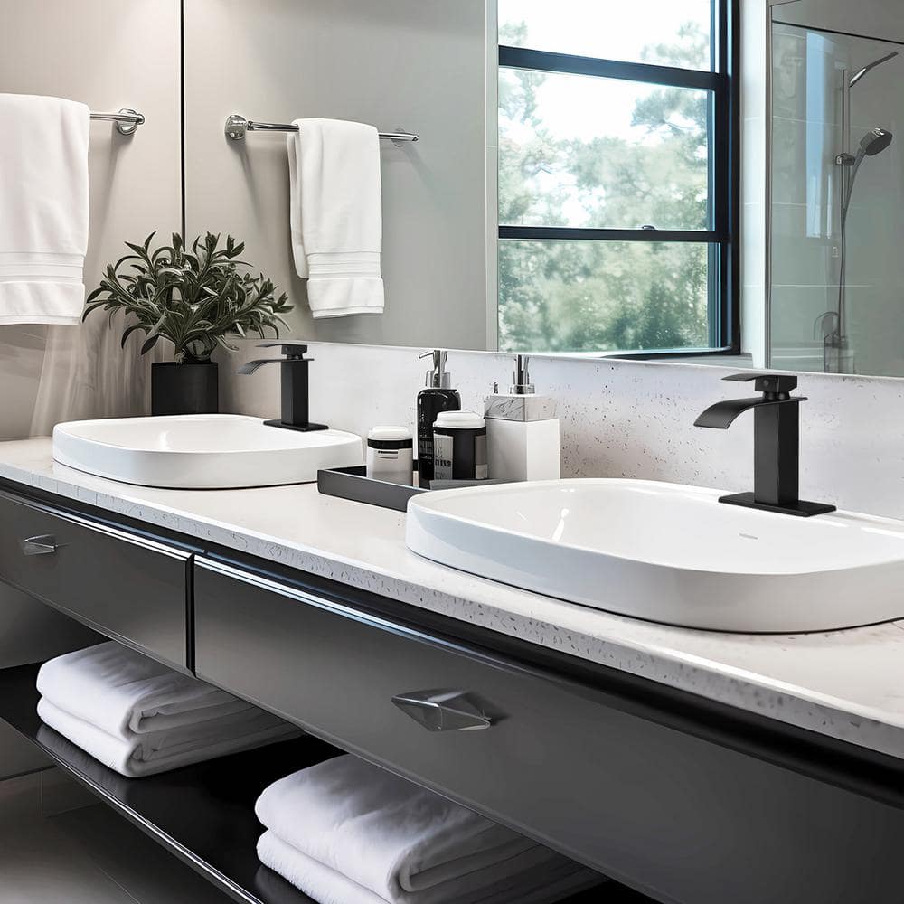 Matte Black Stainless Steel Waterfall Spout Bathroom Faucet Set