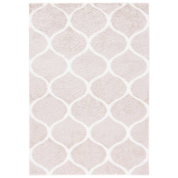 Tahoe Shag 4 ft. x 6 ft. Beige/White Trellis Modern Area Rug