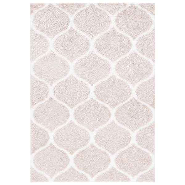 Tahoe Shag 7 ft. x 9 ft. Beige/White Trellis Modern Area Rug