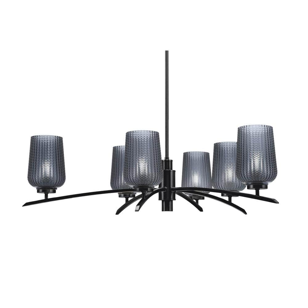 Siena 6-Light Matte Black Chandelier, Round Chandelier with Smoke Glass Sha