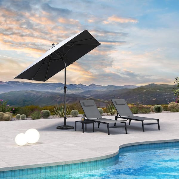 8 ft. Square Aluminum Auto-Tilt Outdoor Patio Market Umbrella in Gray