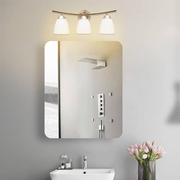 22 in. 3-Light Brushed Nickel Bathroom Vanity Light Fixture with Frosted Glass Shades