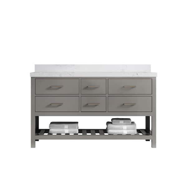 Willow Collections Parker 60 in. W x 22 in. D x 36 in. H Double Sink Bath Vanity in Elephant Gray with 2 in. Empira Quartz Top